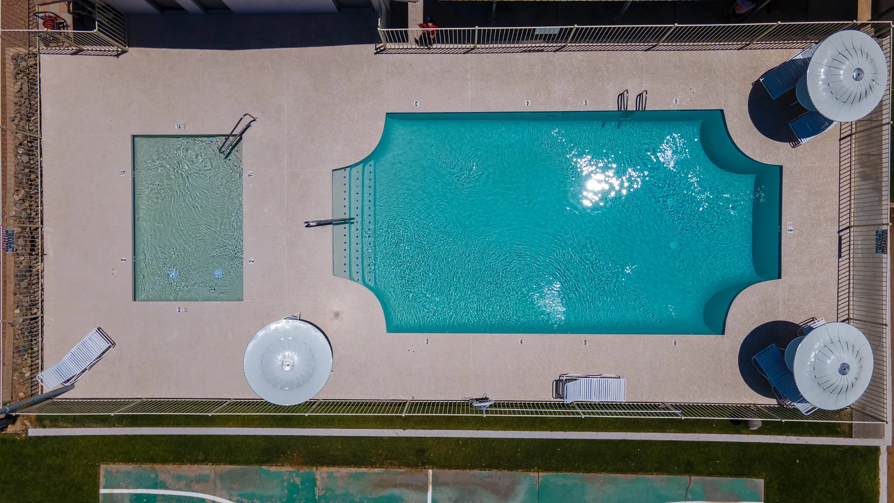 Aerial view of the pool and kiddie pool